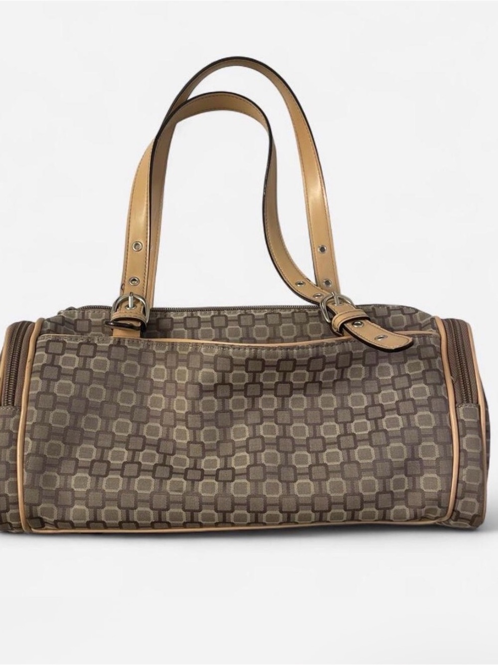 Nine West Y2K shoulder bag Brown Geometric Tan Trim Vintage